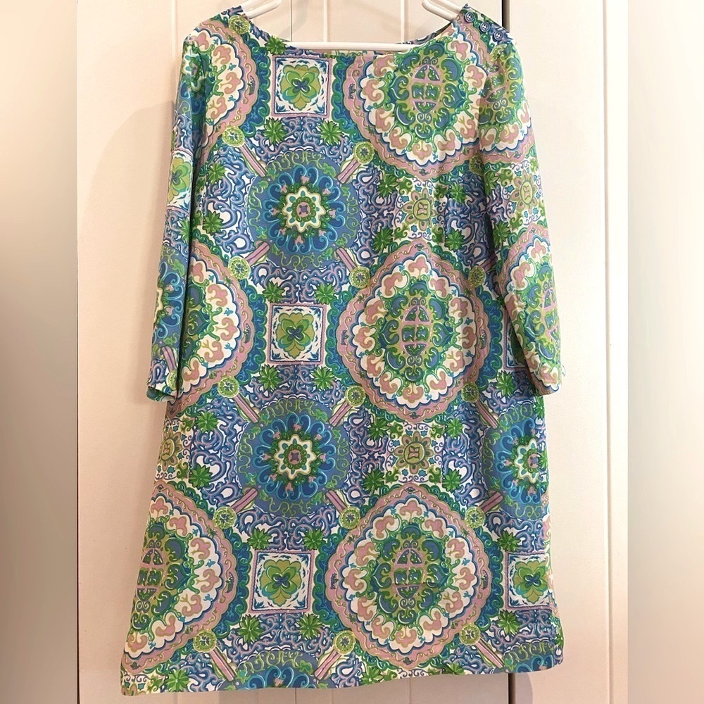 Tommy Hilfiger Blue & Green Patterned Midi Dress